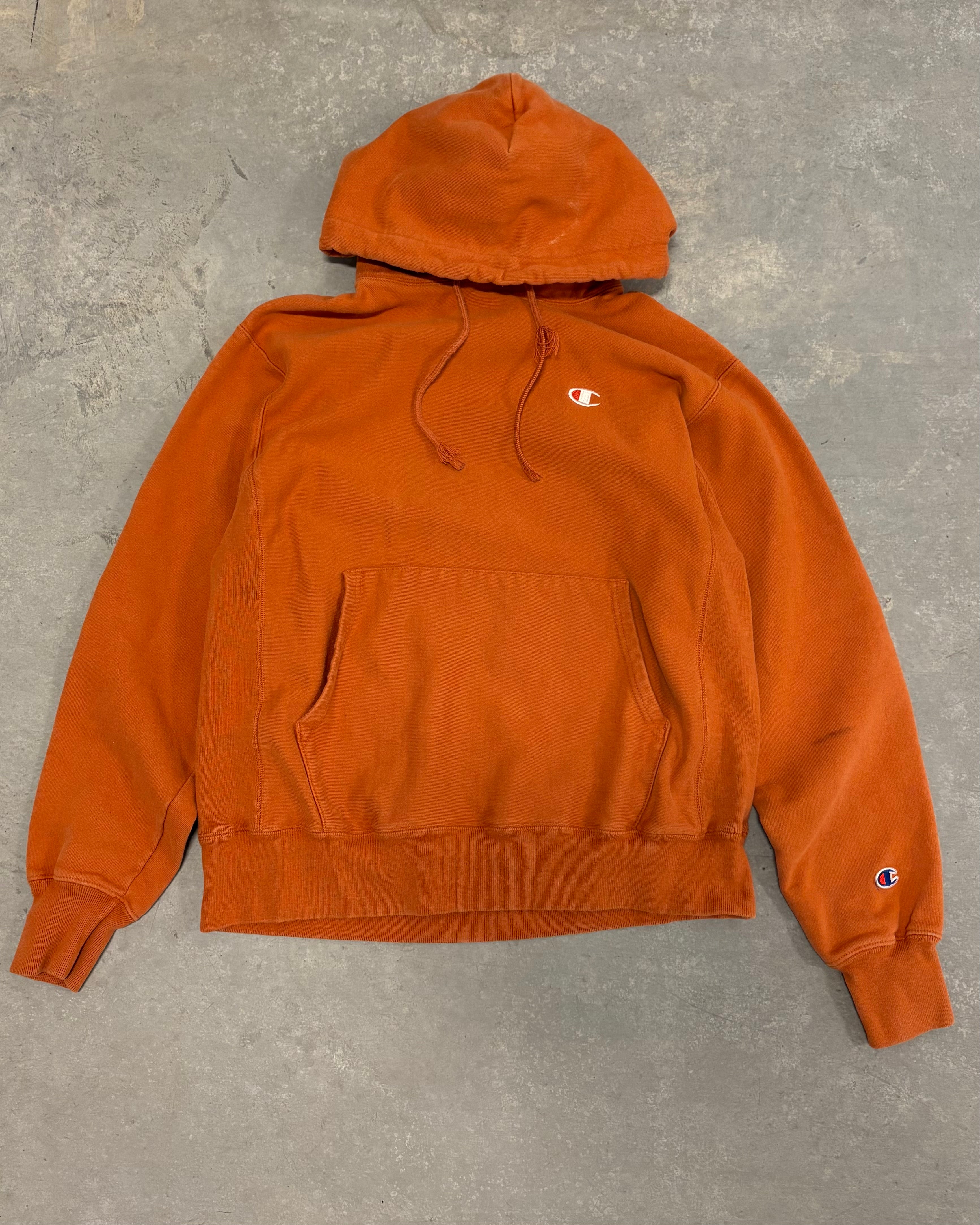 VINTAGE ORANGE REVERSE WEAVE CHAMPION HOODIE - M