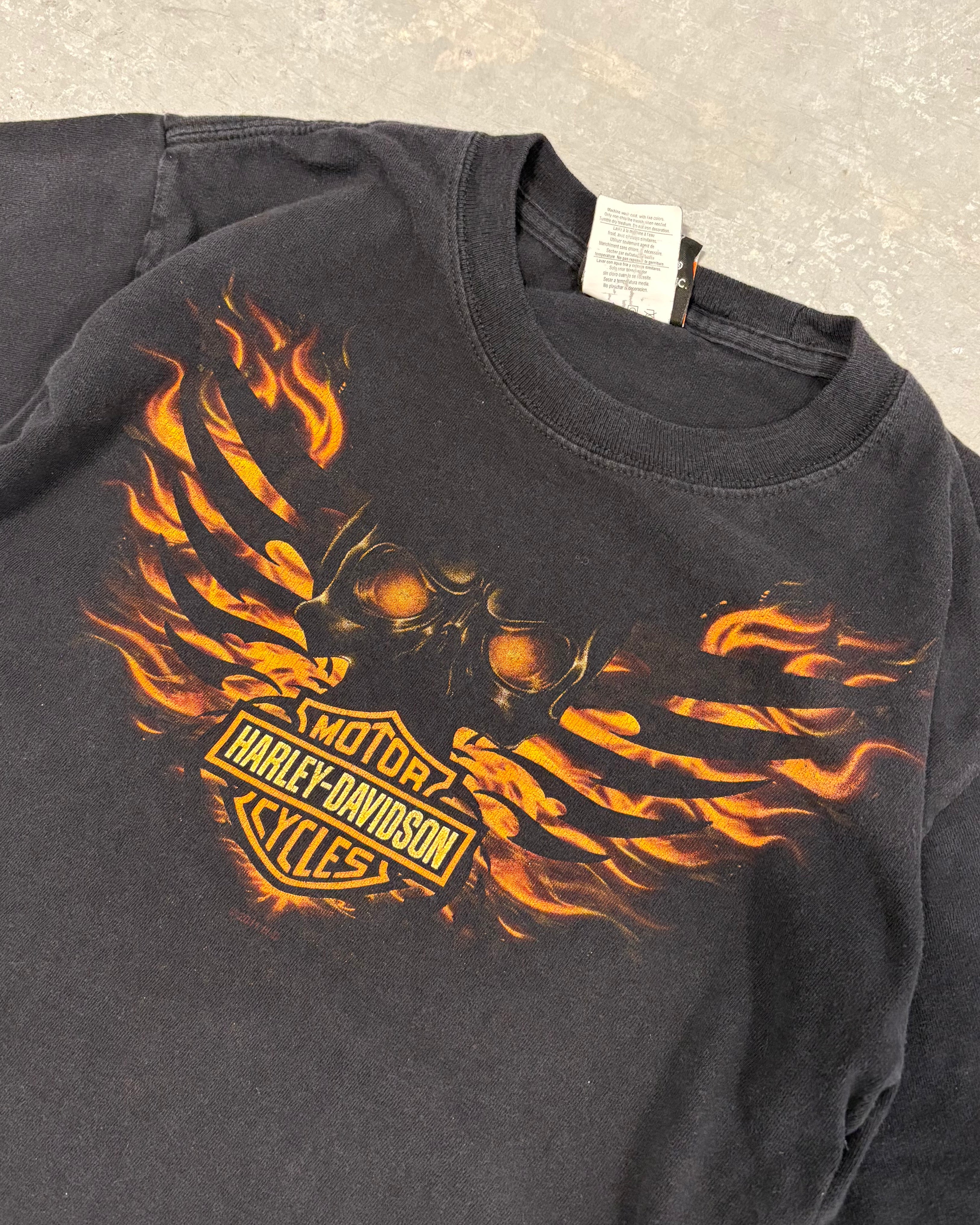 Black Harley Davidson Flame Mask Tee - XS